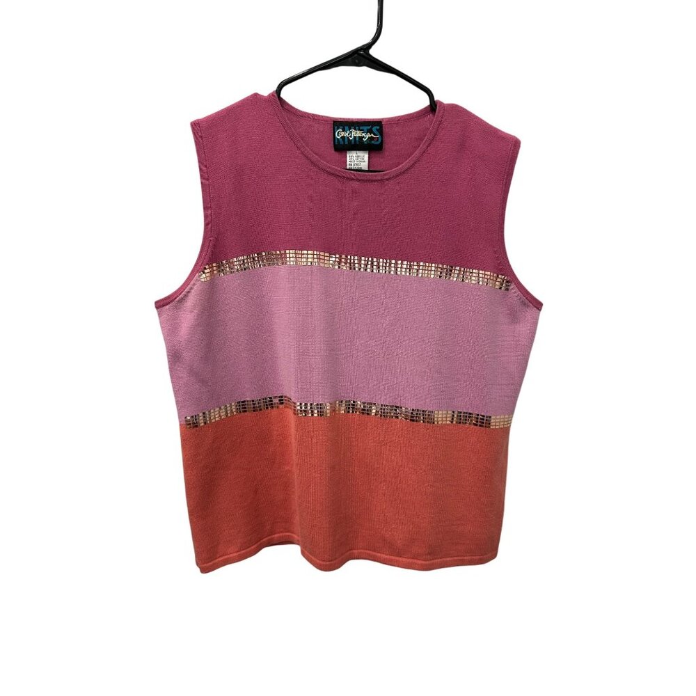 Vintage Color Express Womens Sleeveless Color Block Top Shiny Accents Size L